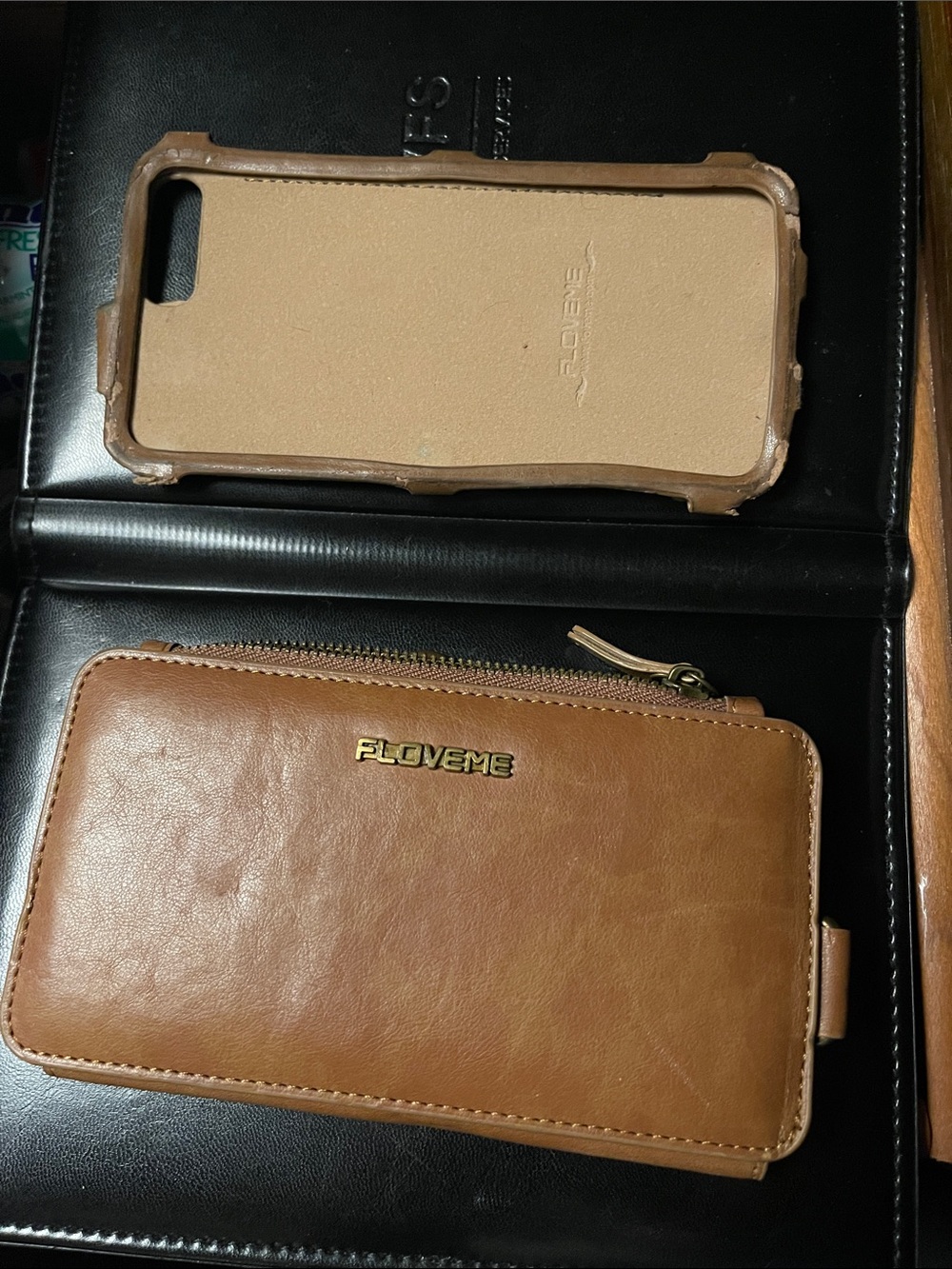 Flovent Tan/Brown Leather Zip CC card holder, Wallet and Phone Case